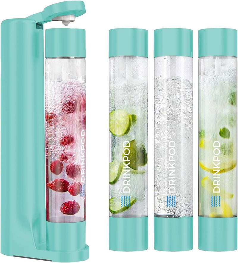 DRINKPOD Fizzpod Home Soda Maker Sparkling Water Carbonator With 3 Bottles and 2 Bottle Brushes (Aruba Blue) - Image 4